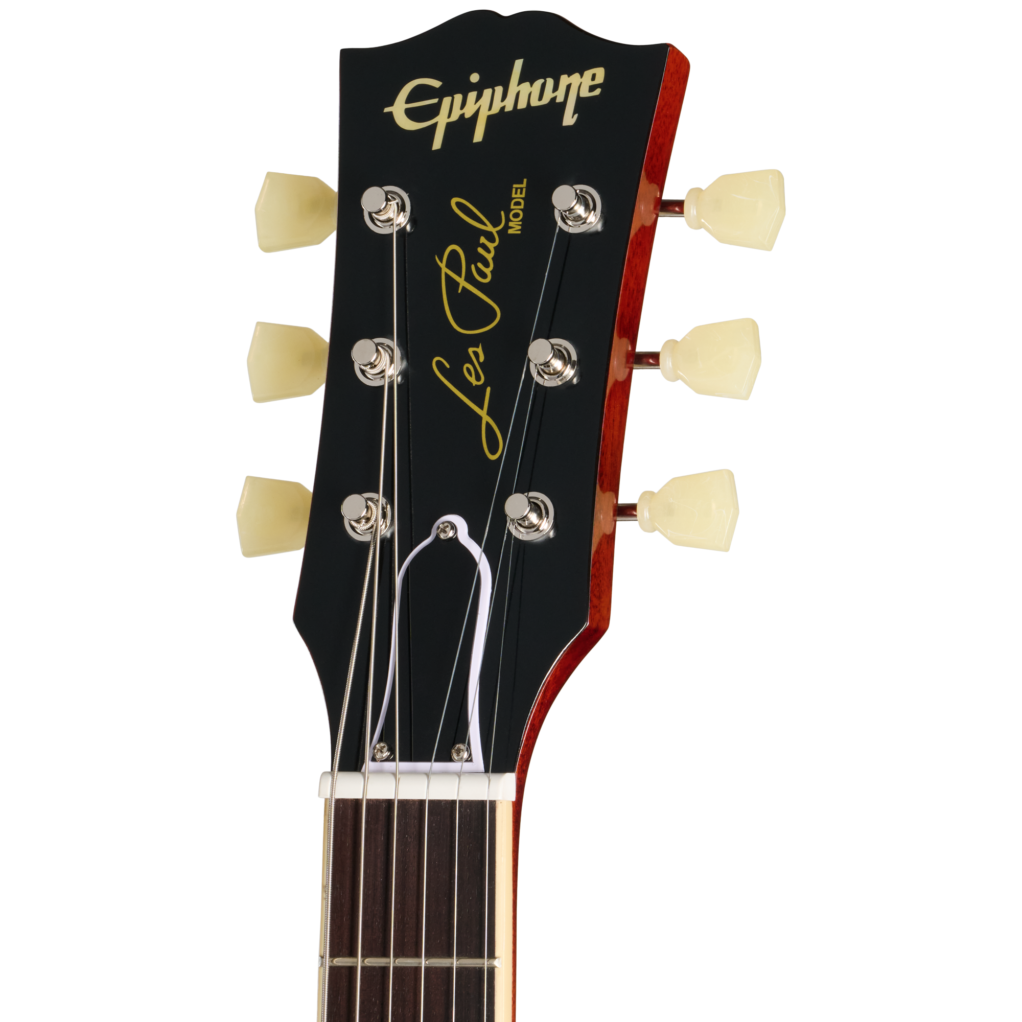 E-Gitarren-Kopfplatte, Schwarze Kopfplatte, Sechs Saiten, Cremefarbene Mechaniken, Les-Paul-Modell